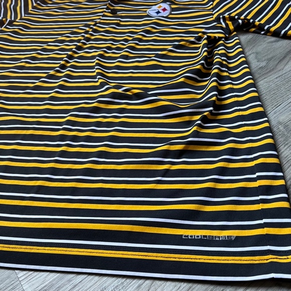 Majestic Mens Medium Black & Yellow Striped Polo Shirt NFL Pittsburgh Steelers - Picture 6 of 7